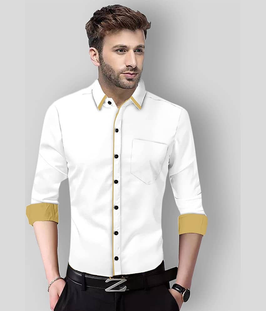 P&V - White Cotton Blend Slim Fit Men's Casual Shirt (Pack of 1)