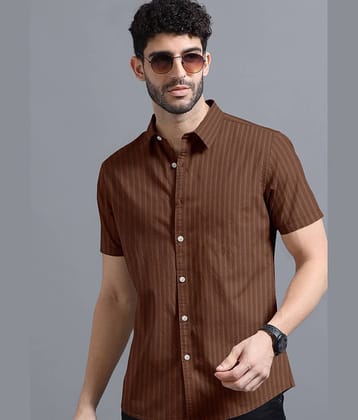 Ethnic Trendz Poly Cotton Regular Fit Striped Half Sleeves Men's Casual Shirt - Brown ( Pack of 1 )