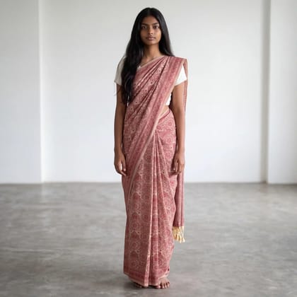 Pattachitra Cotton Saree Cream Maroon Wheel Medallion Pattachitra Cotton Saree Cream Maroon Wheel Medallion