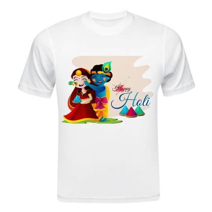 TERA MERA GIFT, Holi Printed T-Shirt, Happy Holi Festival T-Shirt, White Polyester, Reguler Fit, Round Neck, Short Sleeve, Unisex H116