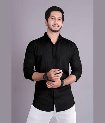 jeevaan... the perfact fashion Cotton Blend Slim Fit Striped Full Sleeves Men's Casual Shirt - Black ( Pack of 1 )