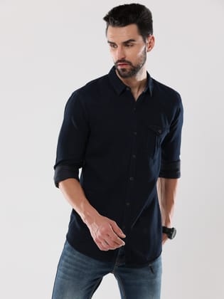 Men's Black Solid Denim Full Sleeve Shirt | Rick Rogue-M/38