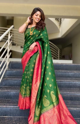 Mendi Color Zari Weaving Designer Pure Silk Saree