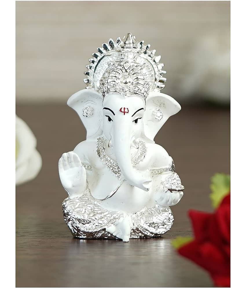 eCraftIndia White Textured Ganesha Figurine Showpiece