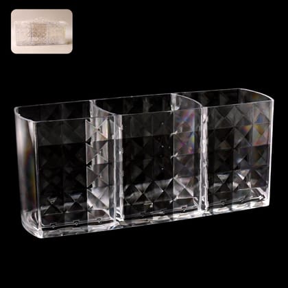 Elegant Crystal-Effect 3-Compartment Acrylic Makeup Brush Holder (1 Pc)