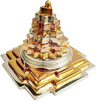 Real Seed Shree Yantra, Brass Pyramid for Positive Energy, Panchdhatu Meru Shree Brass Yantra 3x3 Inches Gold Finish