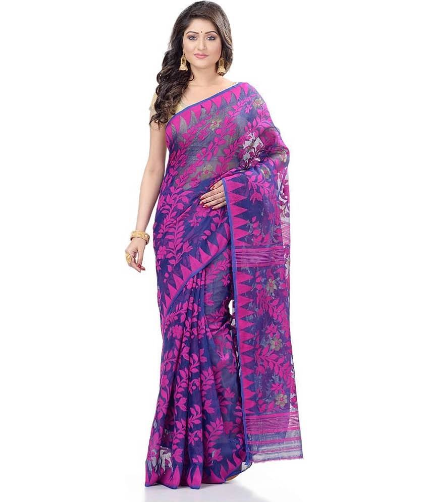 Desh Bidesh Bengal Handloom Saree Without Blouse Piece ( Purple )