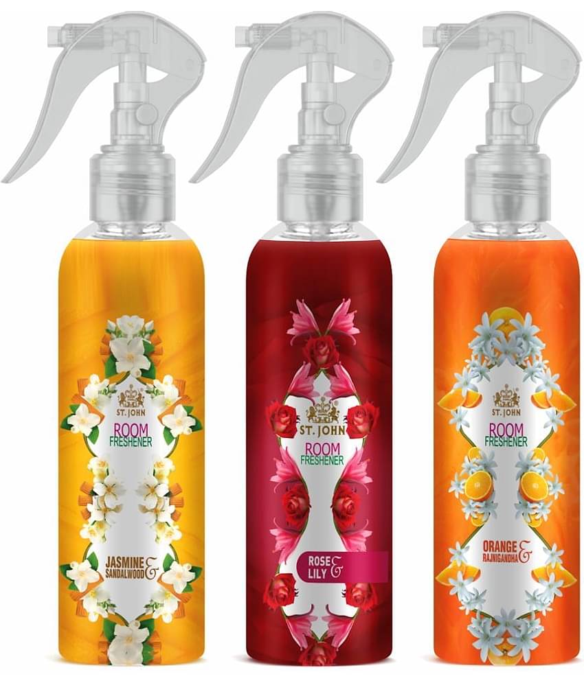 ST.JOHN Jasmine, Rose & Rajinigandha Room Freshener For Home & Office 250ml Each (750ml) - Pack of 3