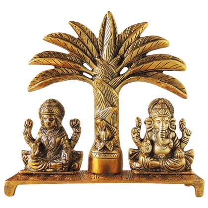 Aluminium Laxmi Ganesh with Tree Statue | Premium Diwali Puja Showpiece, Height : 10 Inch (ASMAS399 G)