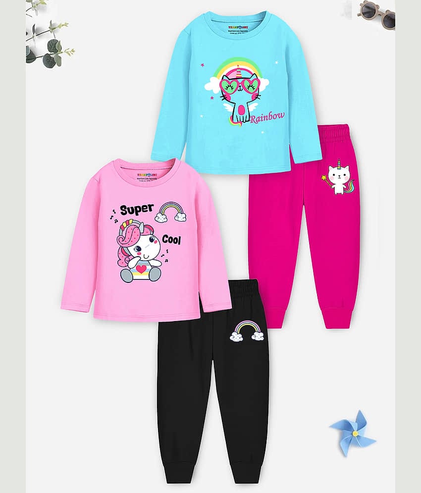 Trampoline Pack of 2 Baby Girls Cotton Blend T-Shirt & Pyjama Set ( Multicolor 3 )