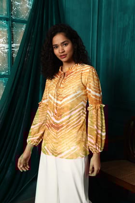 Mustard yellow tie dye digital print top-M