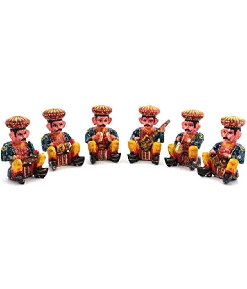 Fashion Bizz Rajasthani Wooden Musician Bawla Decorative Showpiece - 5.4 cm - Pack of 6