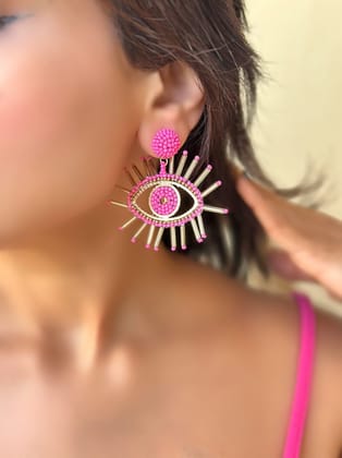 Evil Eye Drama Studs-Pink