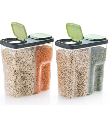Dark Sun Kitchenware Pulse/Masala/Grocery Plastic Green Dal Container ( Set of 2 )