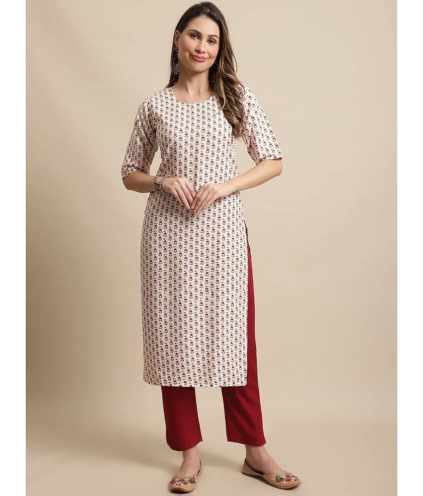 7Threads Crepe Printed Straight Women's Kurti - White ( Pack of 1 )