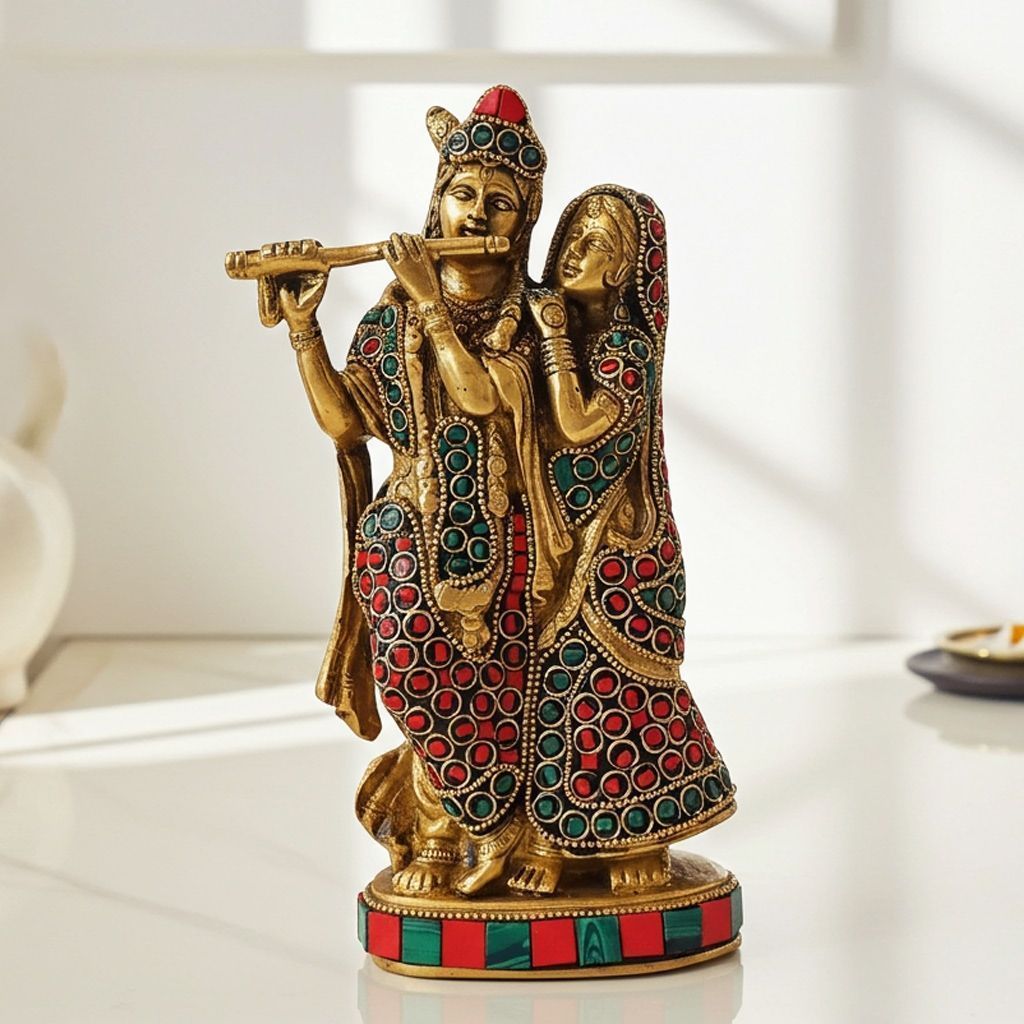 Brass Radha Krishna God Idol - Classic Religious Statue, Height : 8.2 Inch (BSMAS836 A)