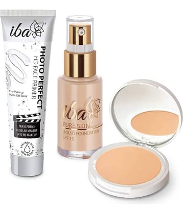 Iba Primer,Foundation,Compact Combo Ivory Fair , Long Lasting, Full Coverage Base Makeup, (Pack of 3)
