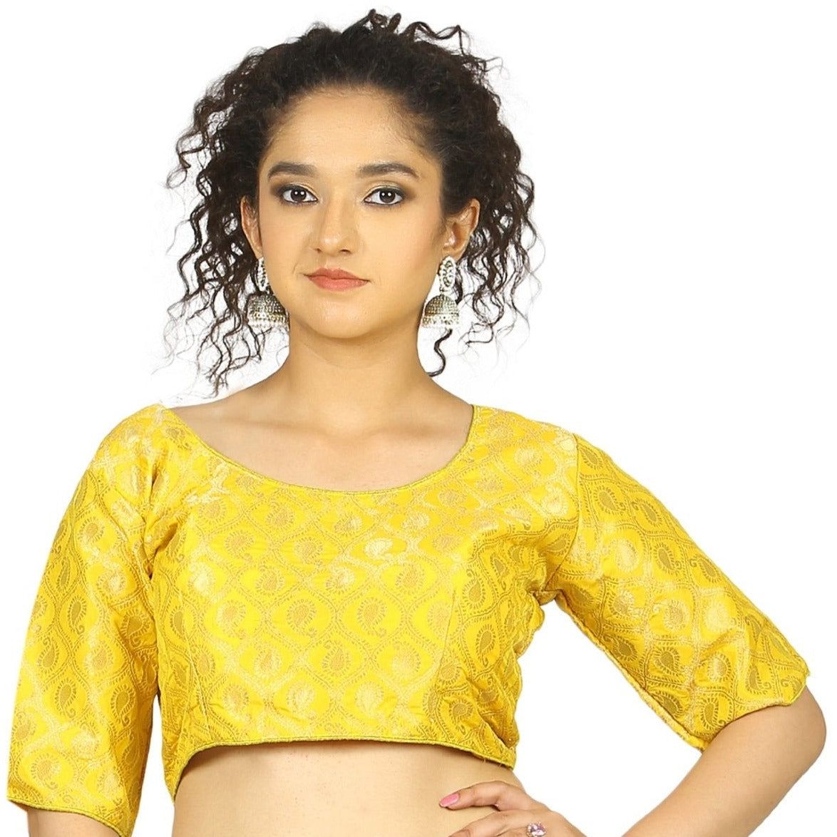 TheHangr Yellow Gold Brocade Blouse - 32