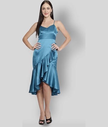 NUEVOSDAMAS Women Satin Solid Asymmetric Dress ( Green )