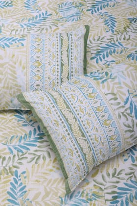 French Leaves Olive Cotton Bedsheet-Double - 90 x 108 in / Olive / Green