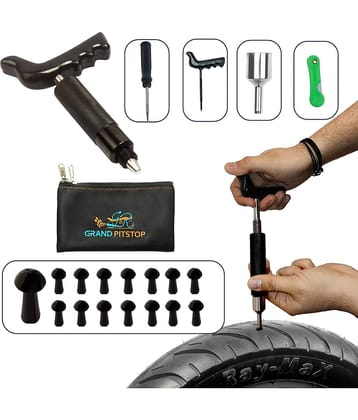 GrandPitstop Tubeless Tire Puncture Repair Kit for Motorcycle and Cars with 15 Mushroom Plugs