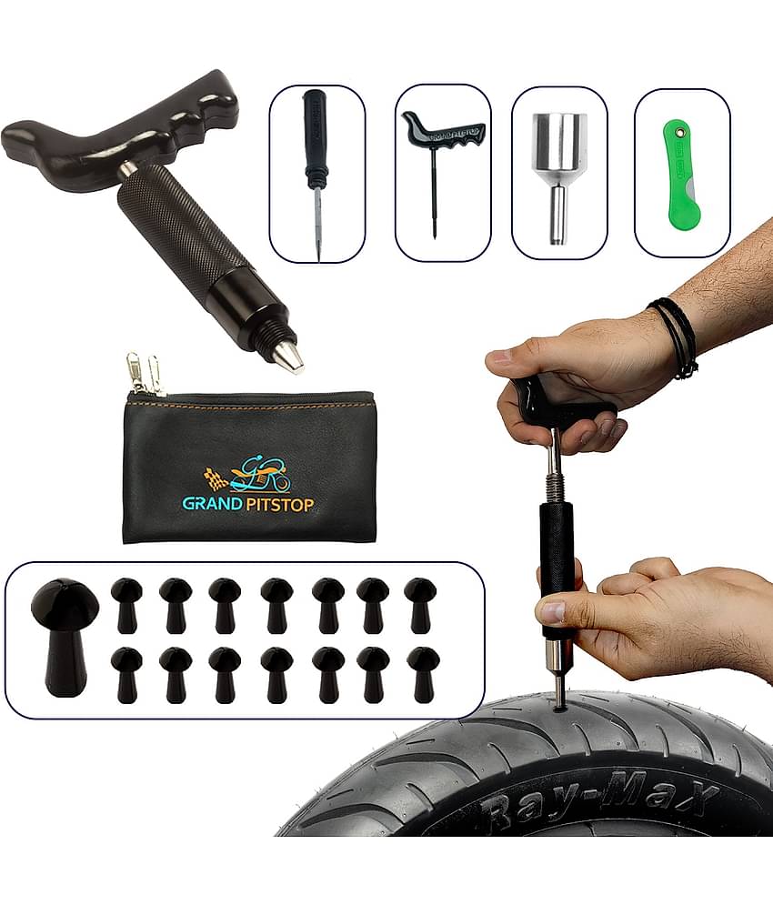 GrandPitstop Tubeless Tire Puncture Repair Kit for Motorcycle and Cars with 15 Mushroom Plugs