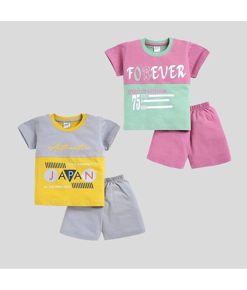 Venus and Mars Pack of 3 Boys Cotton T-Shirt & Shorts Set ( Yellow )