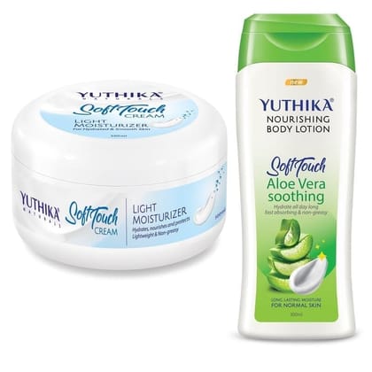 Yuthika Soft Touch Light Moisturizer Cream 500ml and Aloe Vera Body Lotion 300ml Combo Pack