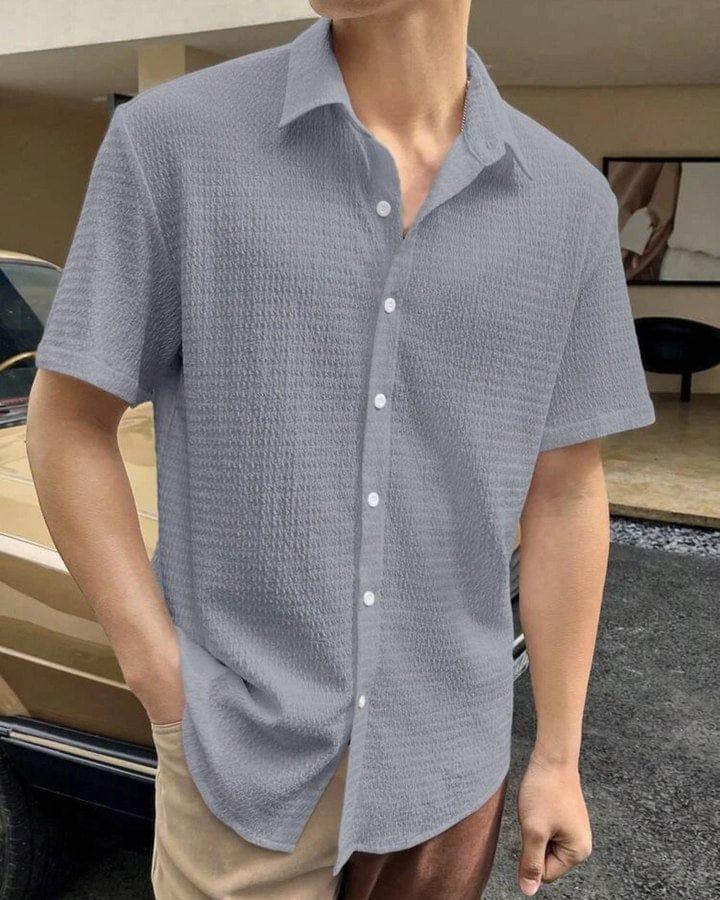 Modern Flair: Grey Fabulous Seersucker Men's Shirt by GlamaStitch-S