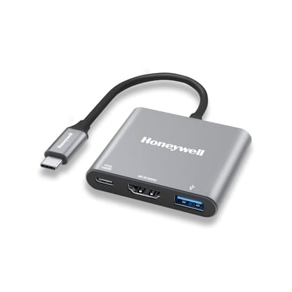 Honeywell High-Speed 3-in-1 Type C to HDMI Adapter, PD Charging Upto100W, Universally Compatible with All Type C Devices, Aluminium Case- Grey