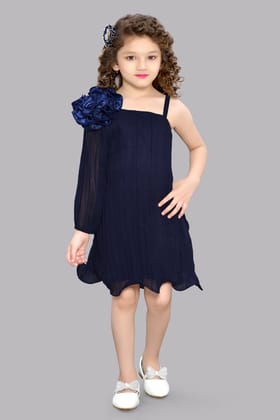 Navy Blue One Shoulder  Aline Dress-3-4 Y / Navy Blue