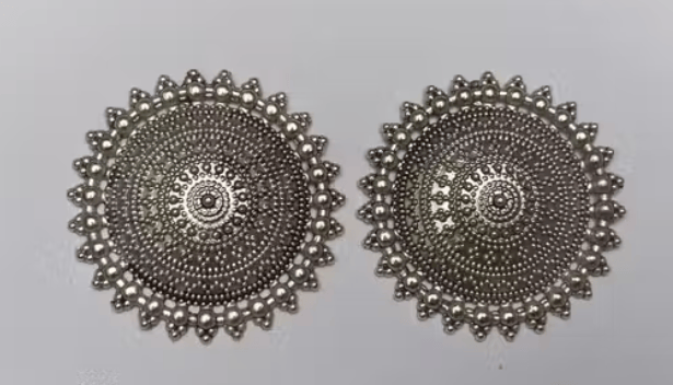 Fancy Oxidized Silver Stud Earrings with Ring for Women & Girl