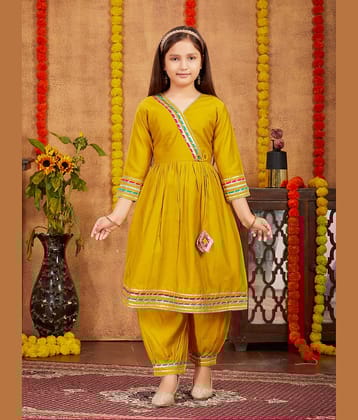 Aarika Yellow Silk Girls Patiala Kurta Set ( Pack of 1 )