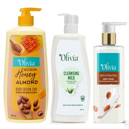 Olivia Moisturising and Nourishing Trio with Moisturizer, Body Wash and Cleansing Milk