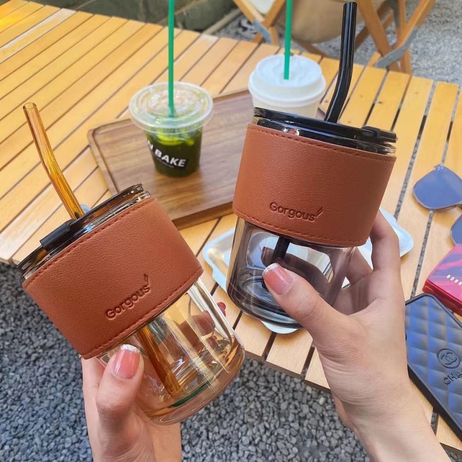 Wholesale Item - GLASS MUG WITH STRAW AND COVER 400 ML - MOQ 31 Pieces