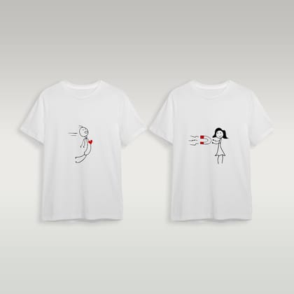 Pack of 2 Valentine Special Regular Fit T-Shirt-S / White / 240 GSM (100% Cotton)