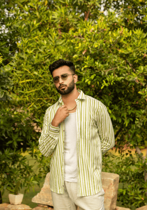 Lush Green Stripped Shirt-XS