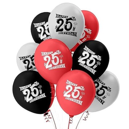 Make Your 25th Birthday Unforgettable with Combo Kit - 15 Printed Balloons, 1 Curtains, and 1 Banner Pack of 17pcs.