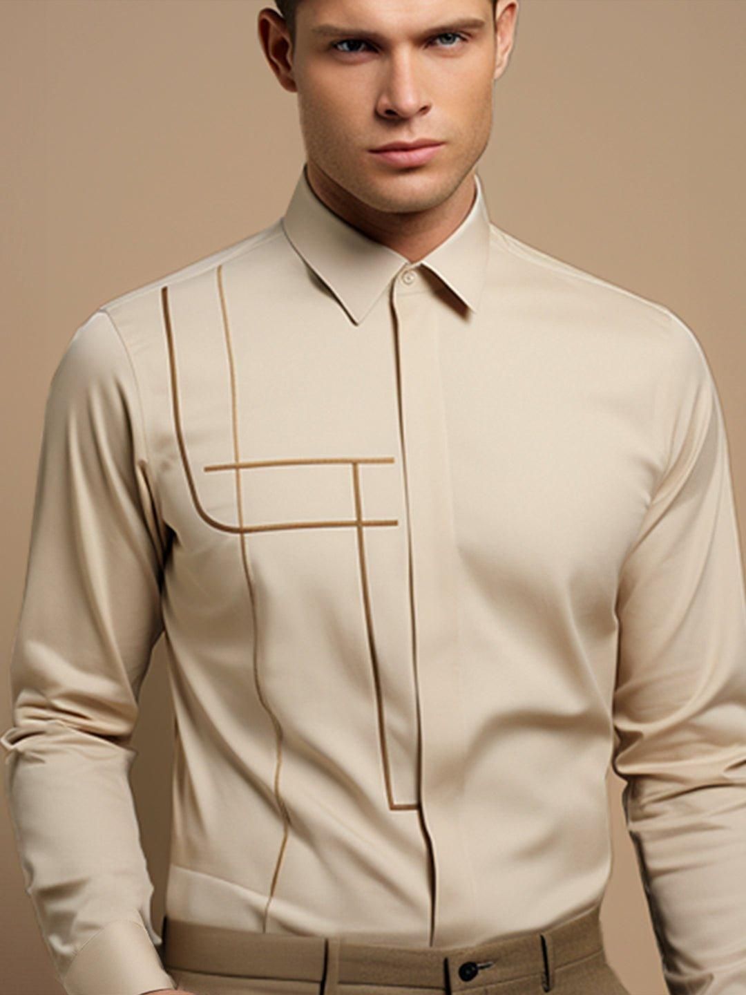 Embellished Smart Casual Cream Shirt-CREAM / L