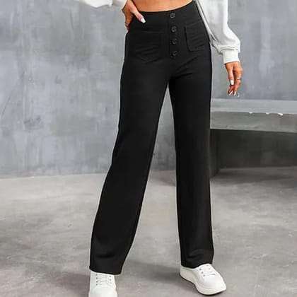 High-waisted Elastic Casual Straight Leg Pants-S / Black