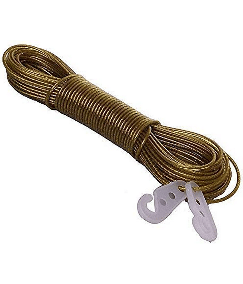 (Pack of 1) Cloth Rope- PVC Coated Steel Wire Rope for Drying Clothes/Clothesline, Anti-Rust Multipurpose Wire Rope Length 20 Meter with 2 Plastic Hooks