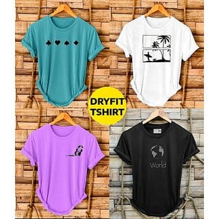 Fashlook Printed Round Neck Polyester Casual Multicolor Half Sleeve T-Shirt For Mens (Pack of 4)