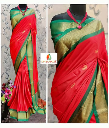 Mysstre Cotton Silk Woven Saree With Unstitched Blouse Piece ( Red )