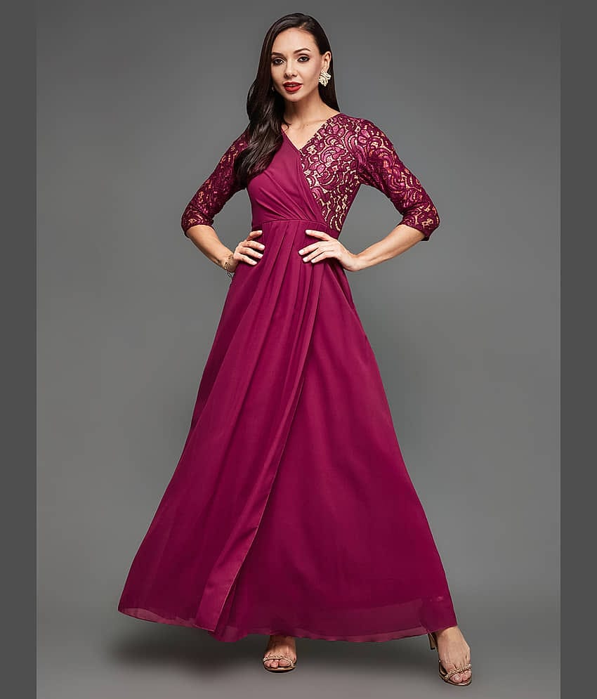 Miss Chase Women Georgette Self Design Wrap Dress ( Purple )