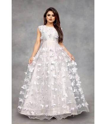 Apnisha Women Net Applique Ethnic Dress ( White )