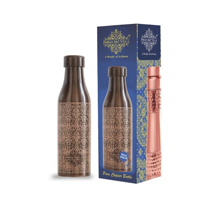 Pure Copper Bottle with Antique Dark Embossed Design, 900ml-2