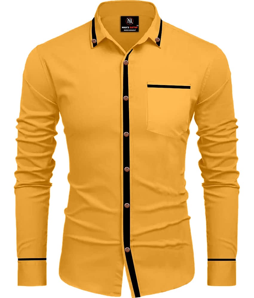 MAN'S SUITUP Cotton Blend Regular Fit Solids Full Sleeves Men's Casual Shirt - Yellow ( Pack of 1 )
