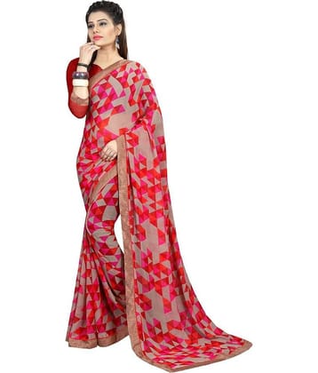Gazal Fashions Georgette Printed Saree With Unstitched Blouse Piece ( Multicolor )