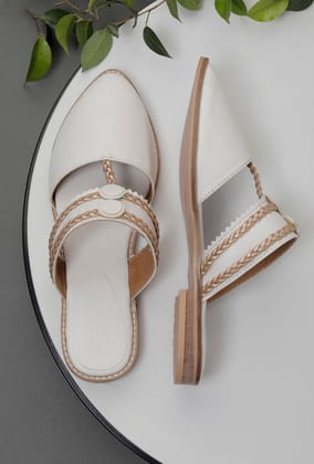 White Sunheri Braided Sliders-36
