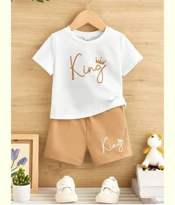 MUSNAH GARMENTS Pack of 1 Boys Cotton T-Shirt & Shorts Set ( White )